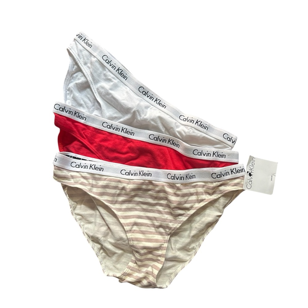 New! Calvin Klein Women's Panties Set - Red, White, Striped- Small